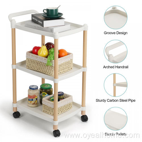 3 Layers Kitchen Plastic Black Cart with Wheels